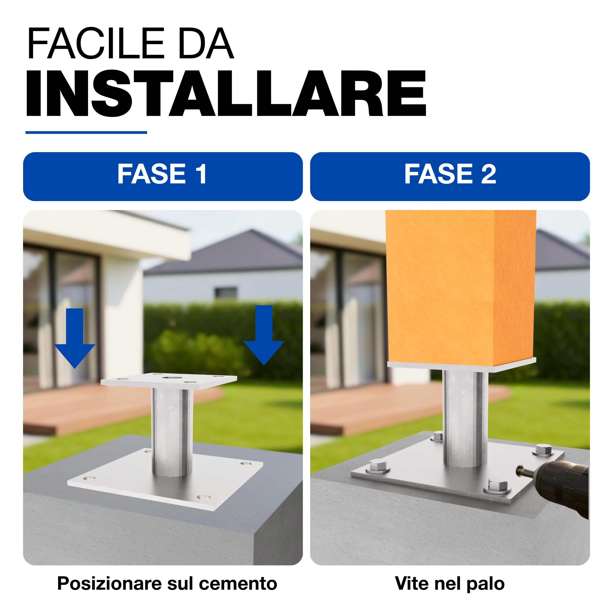 GeZu Impex Supporto per Pali 100 x 100 mm Set di 4 Ancoraggi per Pali Zincati a Caldo Supporto Heavy Duty Base Elevata