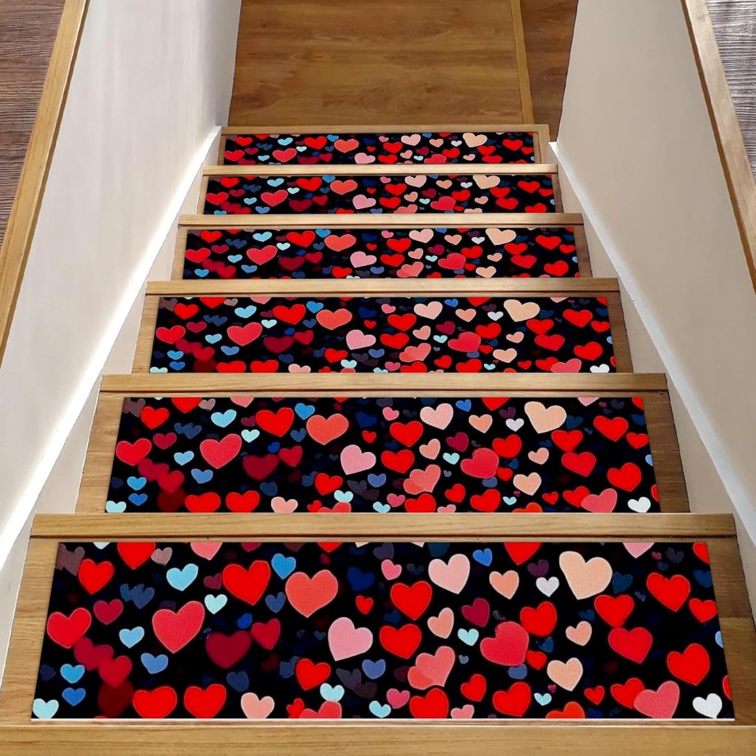 Self Adhesive Residue Free Machine Washable Reusable Stair Treads Non Slip Steps Heart Confetti Graphic Print (2) Stair Runner Indoor – 15 Pack 30″X8″ Anti Slip Mats