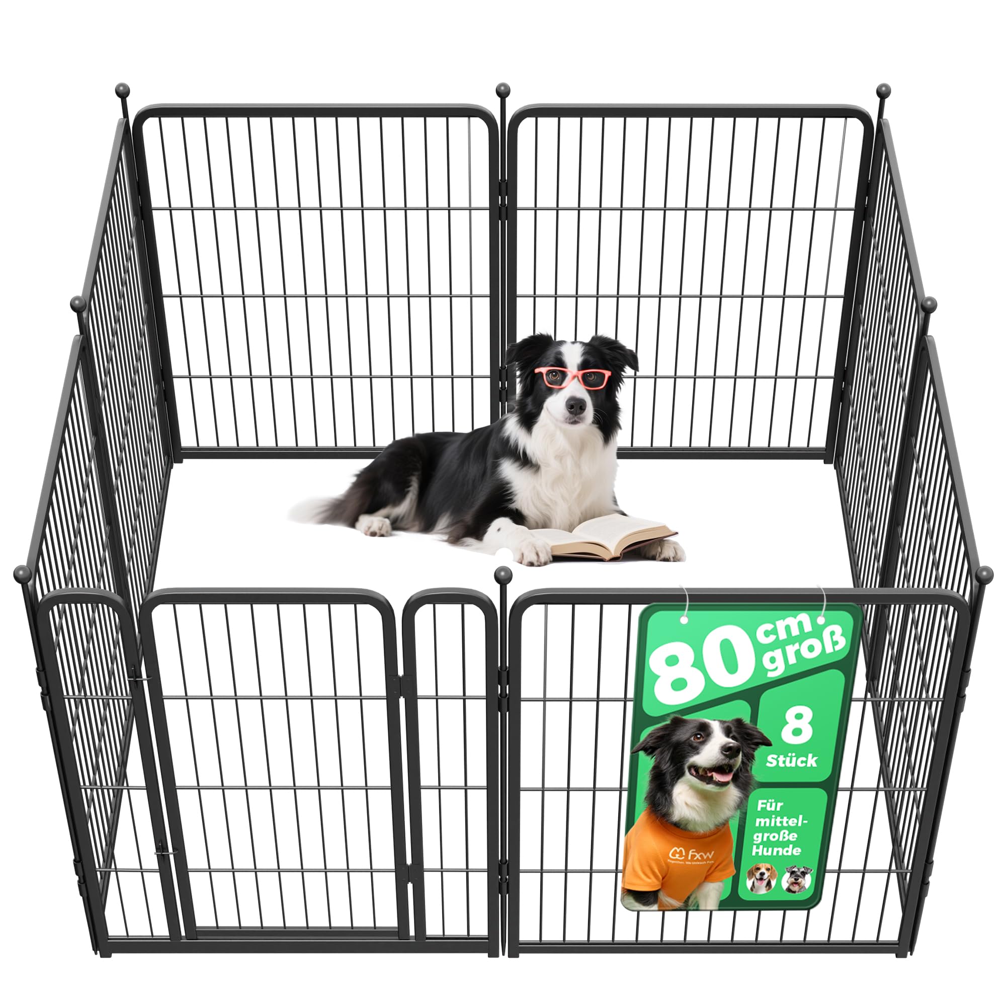 fxw Welpenauslauf für Hof, Wohnmobil-Camping, 80cm 8 Paneele für Kleine und Mittlere Hunde│Patentiert