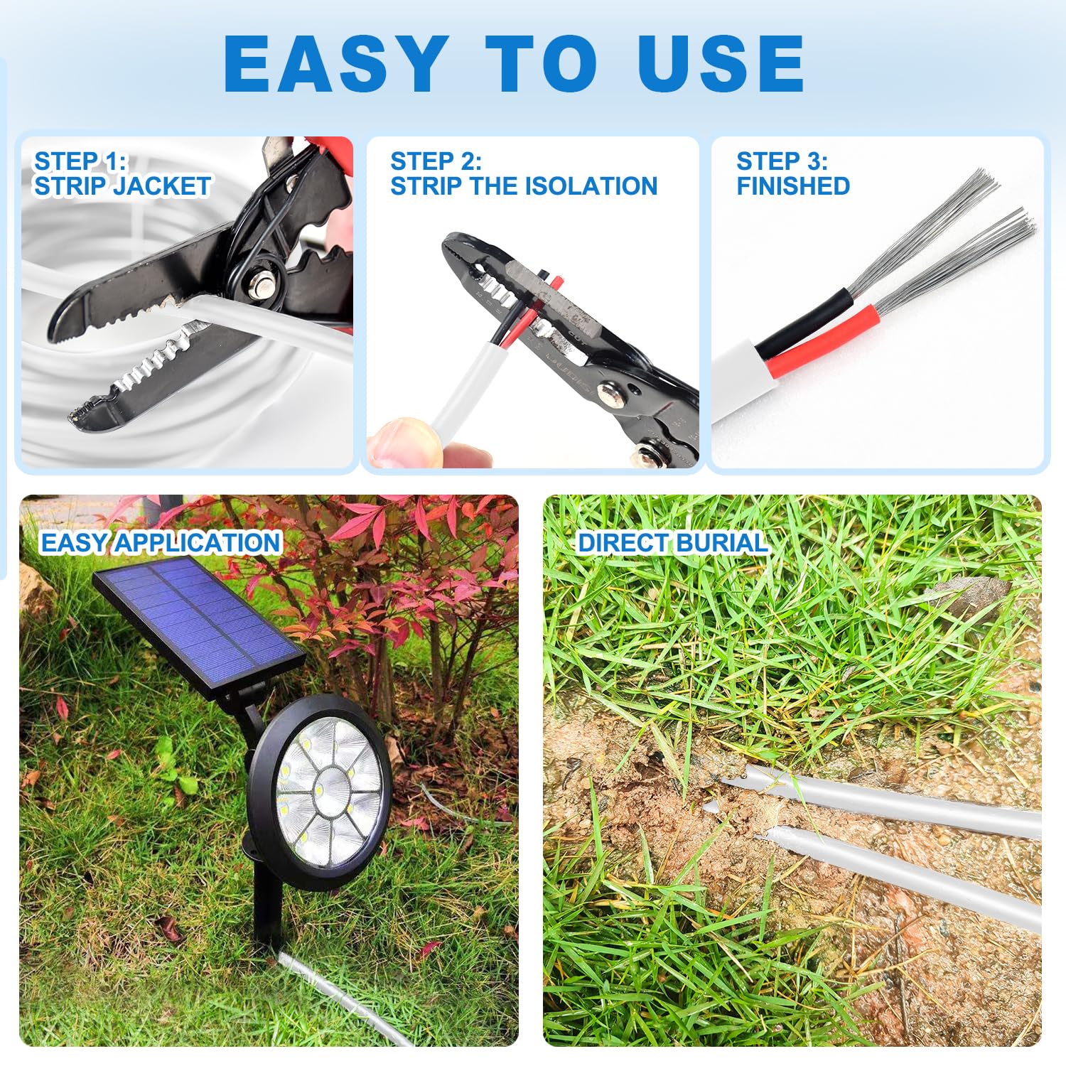 2×0.5mm² 5Metre 20AWG Cable eléctrico de 2 núcleos 5V/12V/24V/300V cable de cobre estañado libre de oxígeno de múltiples hebras para el paisaje, lámparas LED, automoción, al aire libre (20/2-5M)