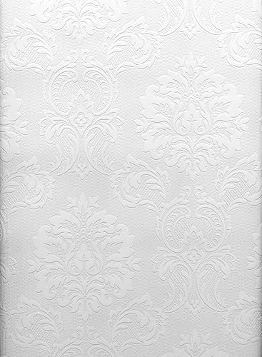 Brewster 429-6705 Plouf Damask - Papel pintado pintable, color blanco