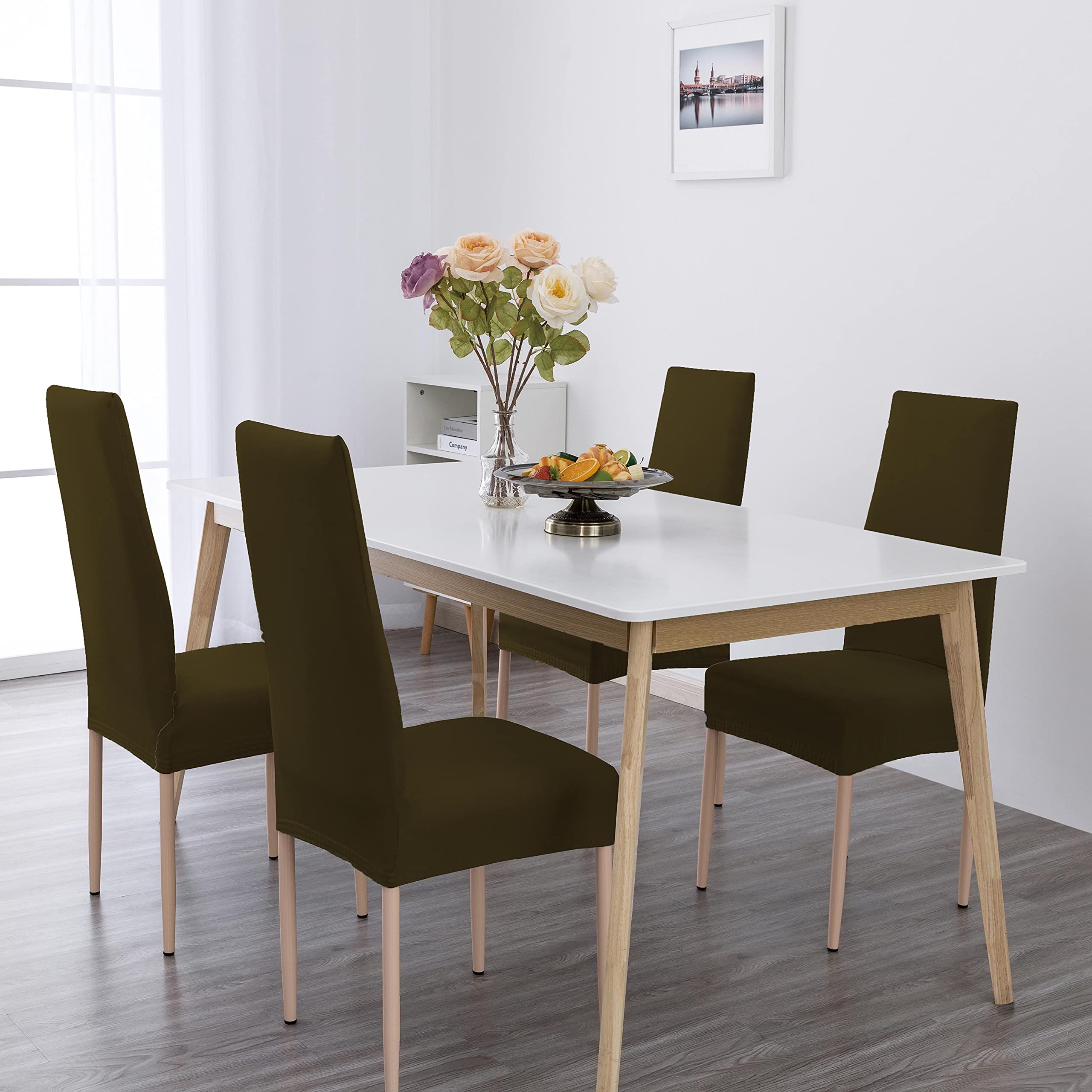 Coprisedie con Schienale 6 Pezzi Elasticizzati, Impermeabili, Misura Universale, Coprisedia Soggiorno Cucina Moderna Lavabile Estraibile - Marrone