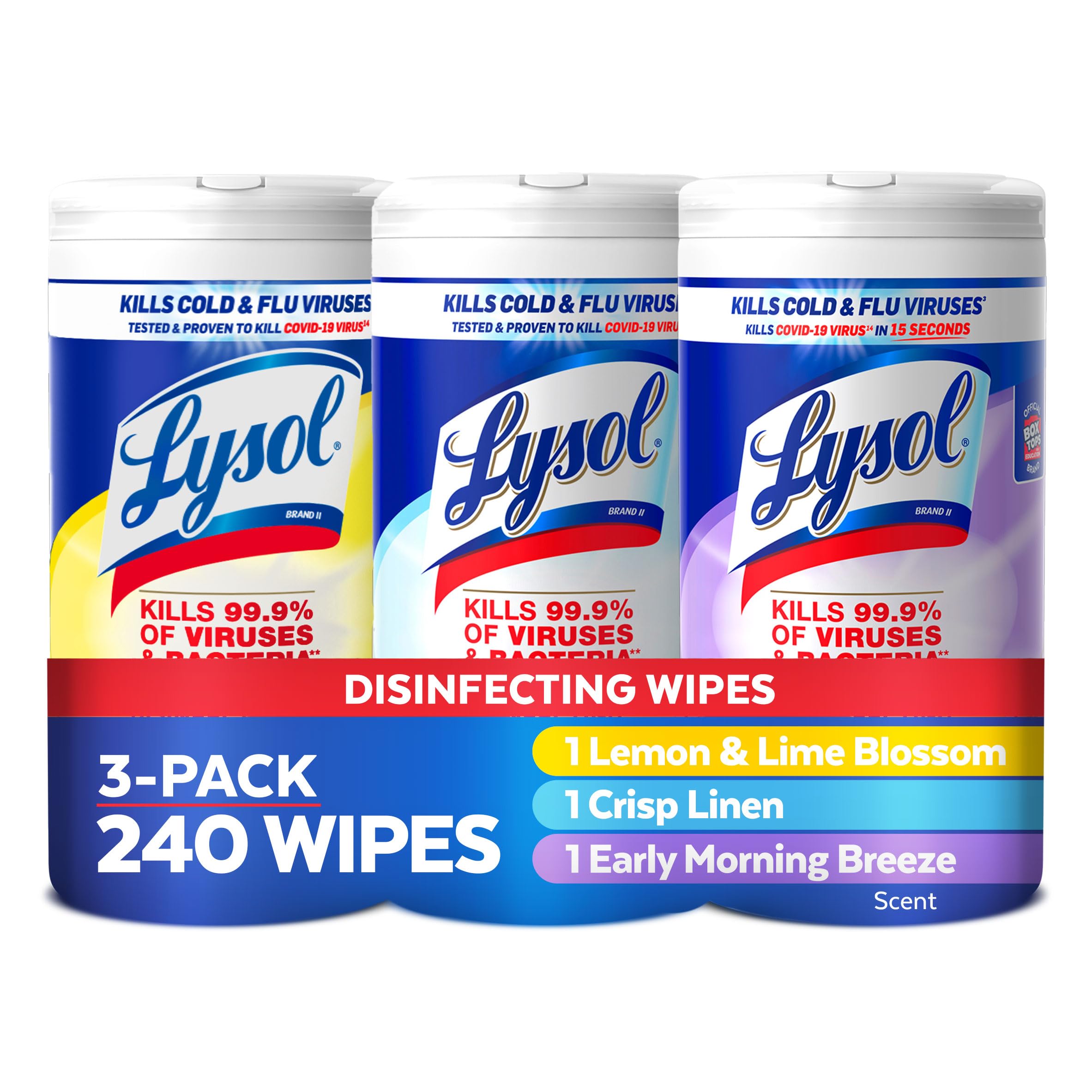 Lysol Disinfecting Wipes Bundle, Cleaning Supplies, All Purpose Cleaner, Multi-surface Cleaning Wipes, Multi-Scent Sanitizing Wipes Bundle, 80 Count (3pk)