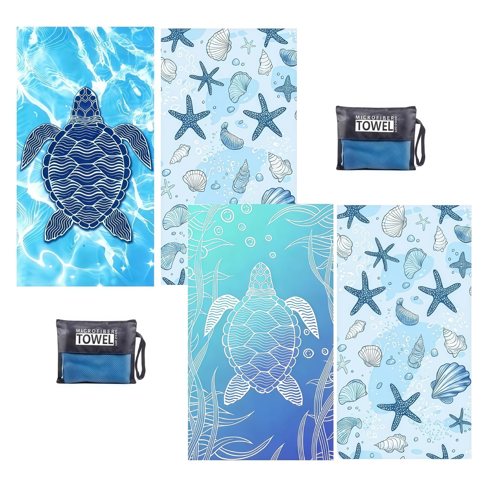 MEETOZ Beach Towel Microfibre for Adults, 2 Pack 180x90cm Quick Dry Beach Towel with Double Side Print, with Net Bag Sand-Free, Absorbentextra Beach Towels for adults for Pool, Gym, Camping & Travel