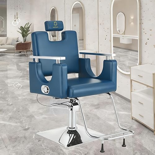 Miniatura 10 de Silla de peluquería resistente, silla reclinable giratoria de 360° para estilista, silla de peluquería hidráulica ajustable en altura con reposapiés