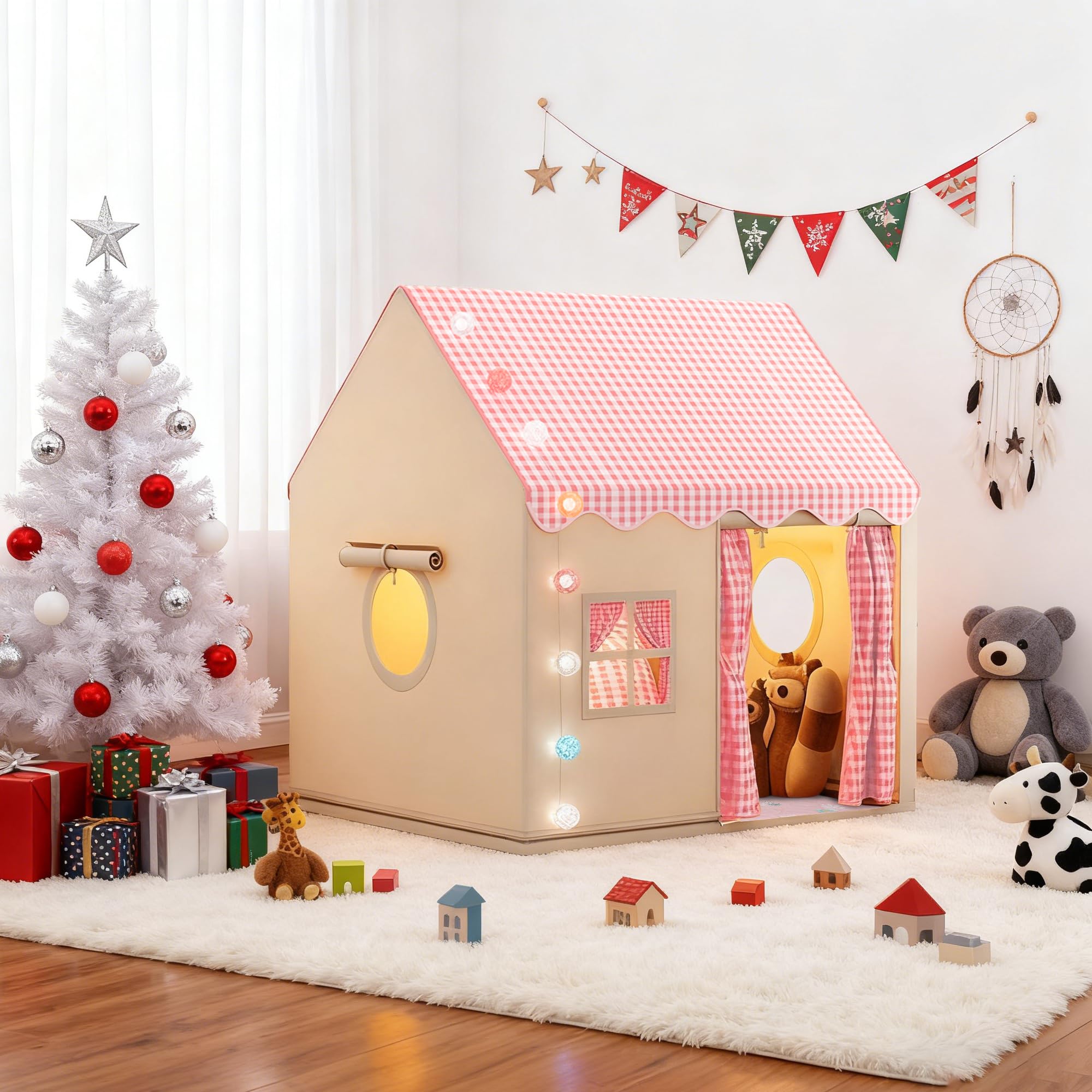 OUUTMEE Tienda de juegos 2 en 1 con estera para niños, tienda de campaña para interior, tienda de juegos para habitación infantil, casa de juegos para la decoración interior de habitaciones infantiles