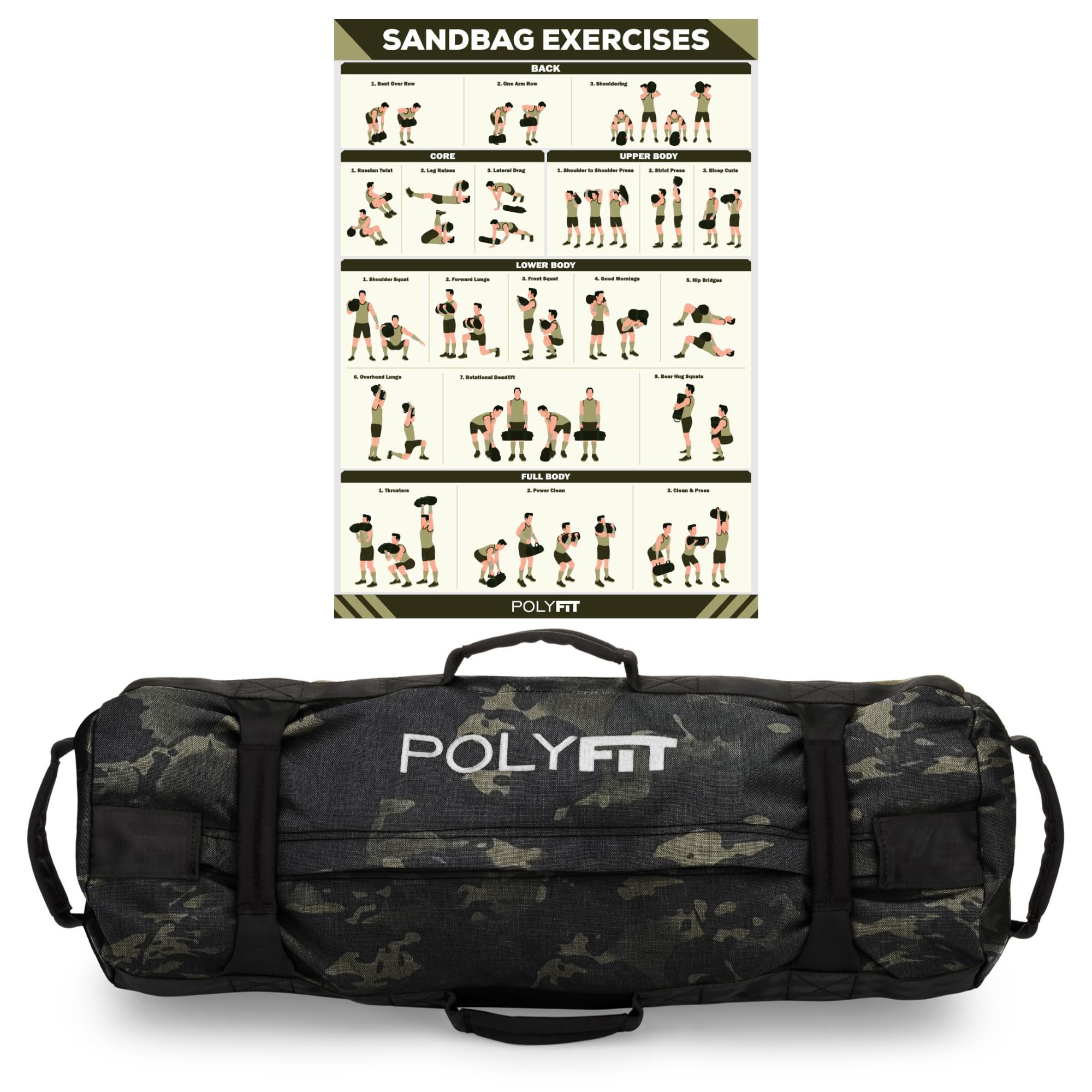 Polyfit Classic Sandbag - Heavy Duty Workout Sandbag for Fitness with 8 Gripping Handles for Sand Bag Weight Training - Multiple Colors & Sizes