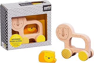 Petit Collage Lion and Baby Wooden Push Toy â€“ Cute Wooden Rolling Toy Ideal for Ages 12 Months and Older â€“ Active Toy Encourages Movement, Makes a Great Gift
