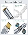 USB C to 3.5mm DAC Dongle with Dual Chip CX31993 MAX97220, HiFi Headphone Amplifier, 32Bit/384kHz Hi-Res Audio, Includes USB-A Adapter for iPhone 17/16/15,Android,PC,Mac,iPad,PS5