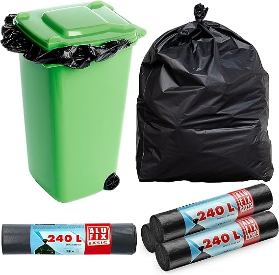 Schwarze ALUFIX Müllsäcke 240L - 100x125 cm - 4 Rollen mit je 10 Stück ...