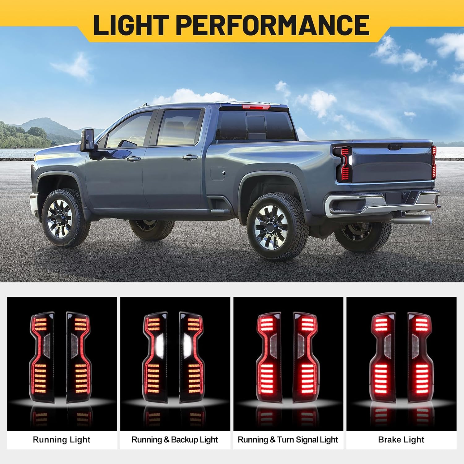 Sanooer 2 PCS Tail Lights for 2019-2024 Chevy Silverado 1500 Taillight & 2020-2024 Chevy Silverado 2500 HD 3500 HD, Led Turn Signal Running Lights, with 4-pin to 6-pin Wire Harness