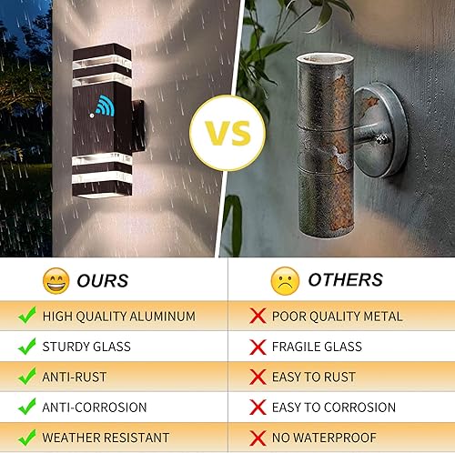 Miniatura 4 de tewei Paquete de 2 luces de pared para exteriores, iluminación LED moderna del anochecer al amanecer, 2 capas, luces marrones para exteriores para