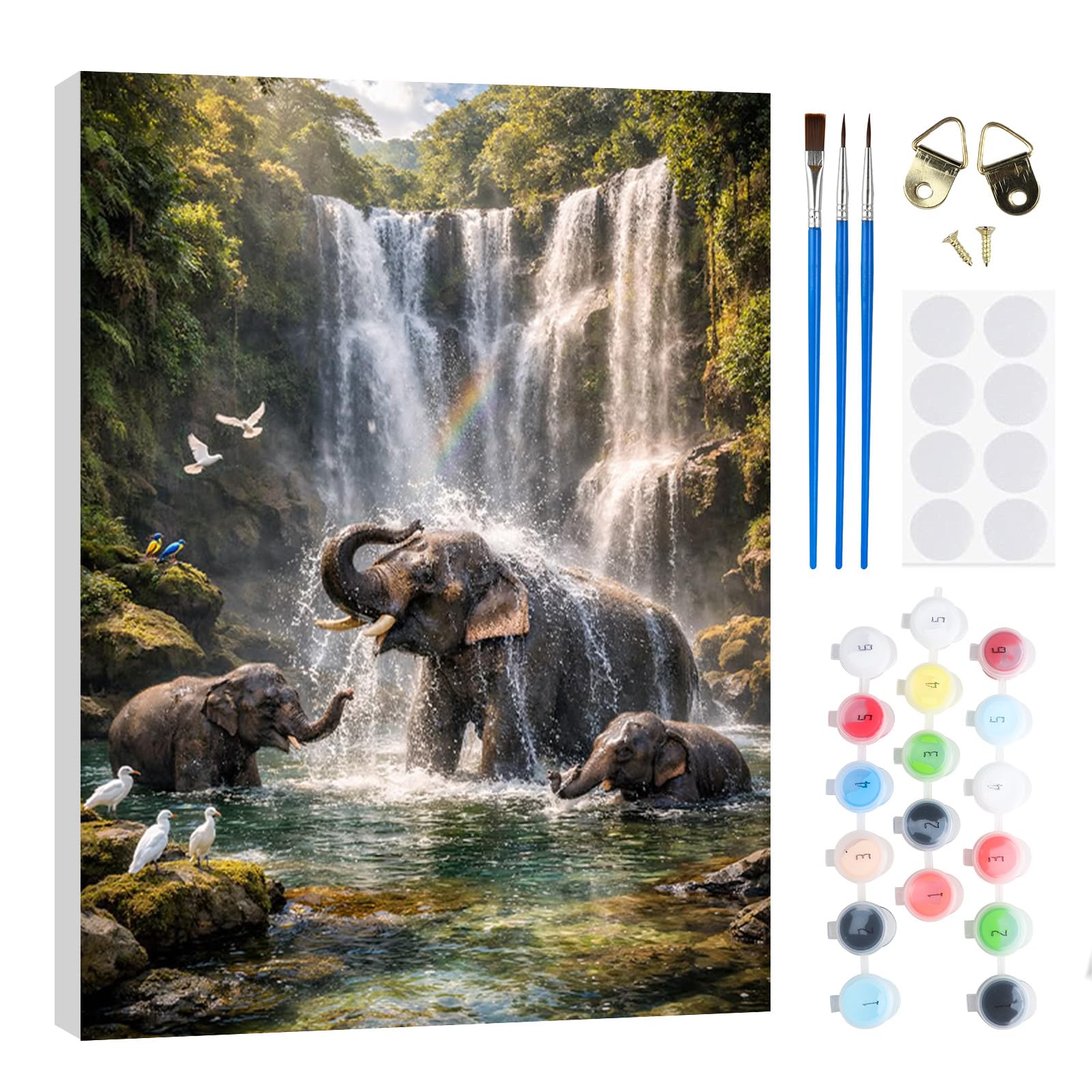 RICUVED DIY Elephant Paint by Numbers for Adults -Animal Canvas Oil Painting Kits,Craft Art Painting with Wooden Frame Kit Acrylic Pigment Drawing Paintwork for Gift Home 20x30cm