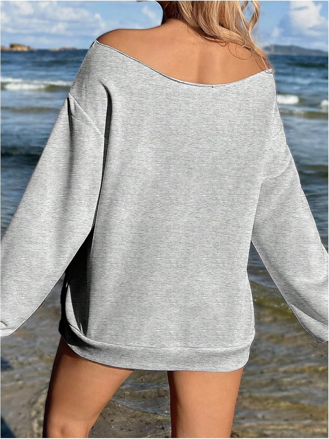 Women's Oversized Off the Shoulder Sweatshirts Graphic Long Sleeve Pullover Tops Y2k Fall Outfits - Image 2