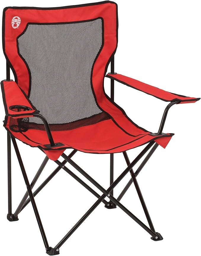 Coleman Broadband Mesh Quad Camping Chair with Carry Bag & Cup Holder, Cooling Mesh Back with Adjustable Arms, Great for Camping, Tailgating, Firepits, Patio, & More
