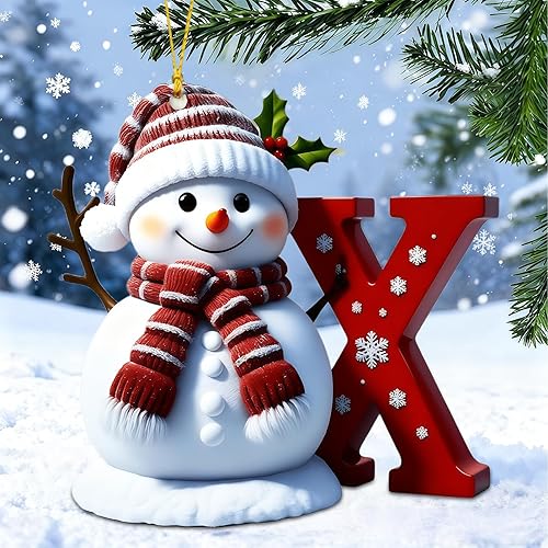 Miniatura 28 de Adornos de Navidad de muñeco de nieve, lindo árbol de Navidad plano decoración con letra personalizada, colgante personalizado, adorno de Navidad