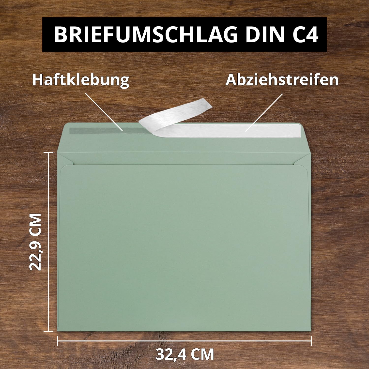 200x XXL Einzelkarten-Set DIN A4 mit Umschlägen DIN C4 - Eukalyptus | Karte 21 x 29,7 cm - Briefumschlag mit Haftklebung 22,9 x 32,4 cm - für Versand von Grußkarten, Urkunden und Gutscheinen