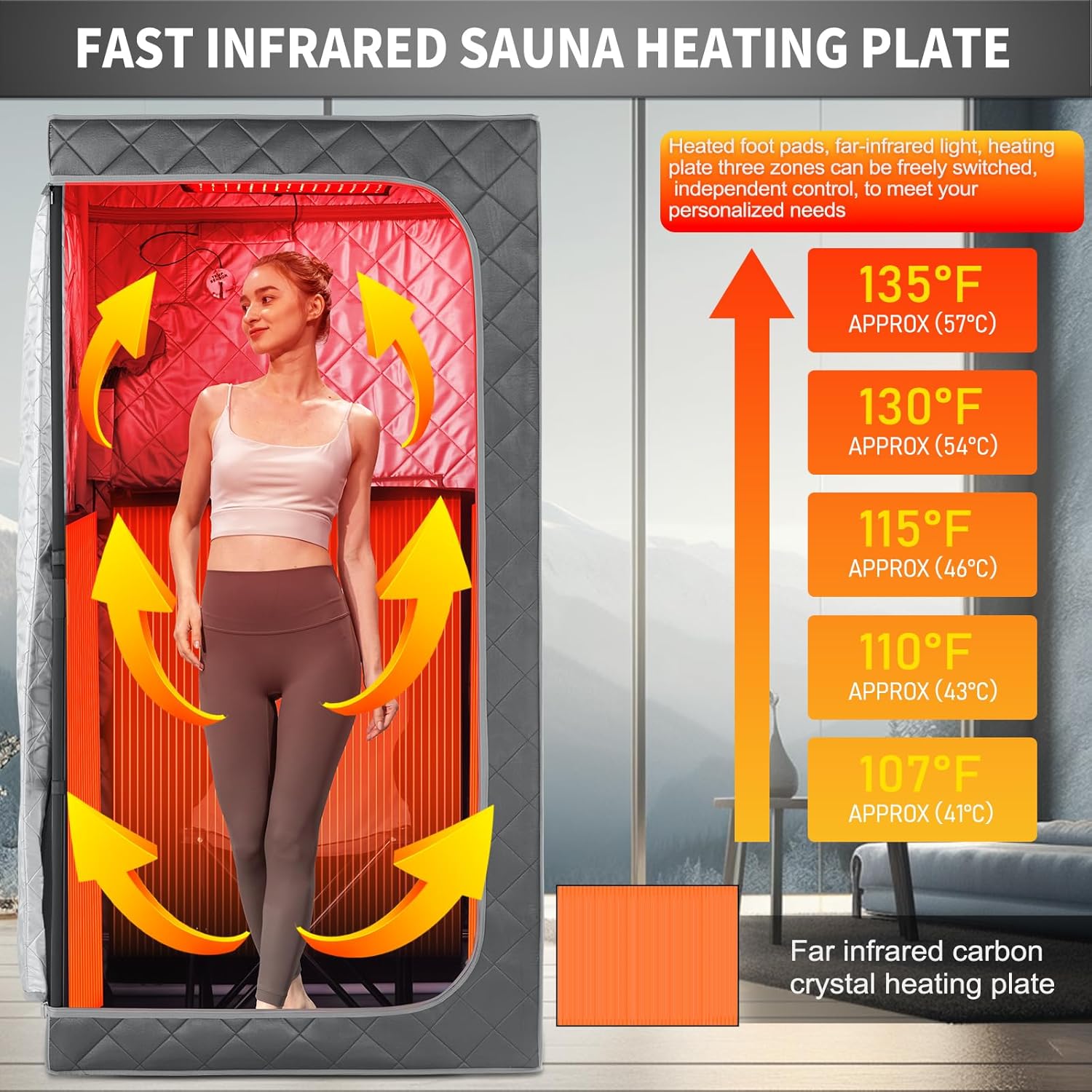 Full Size Portable Personal Infrared Sauna for Home, Personal Home Spa Tent with Remote Control, Heating Foot Pad, Foldable Reinforced Chair （Grey, L33.8 x W 33.8" x H 66.5"