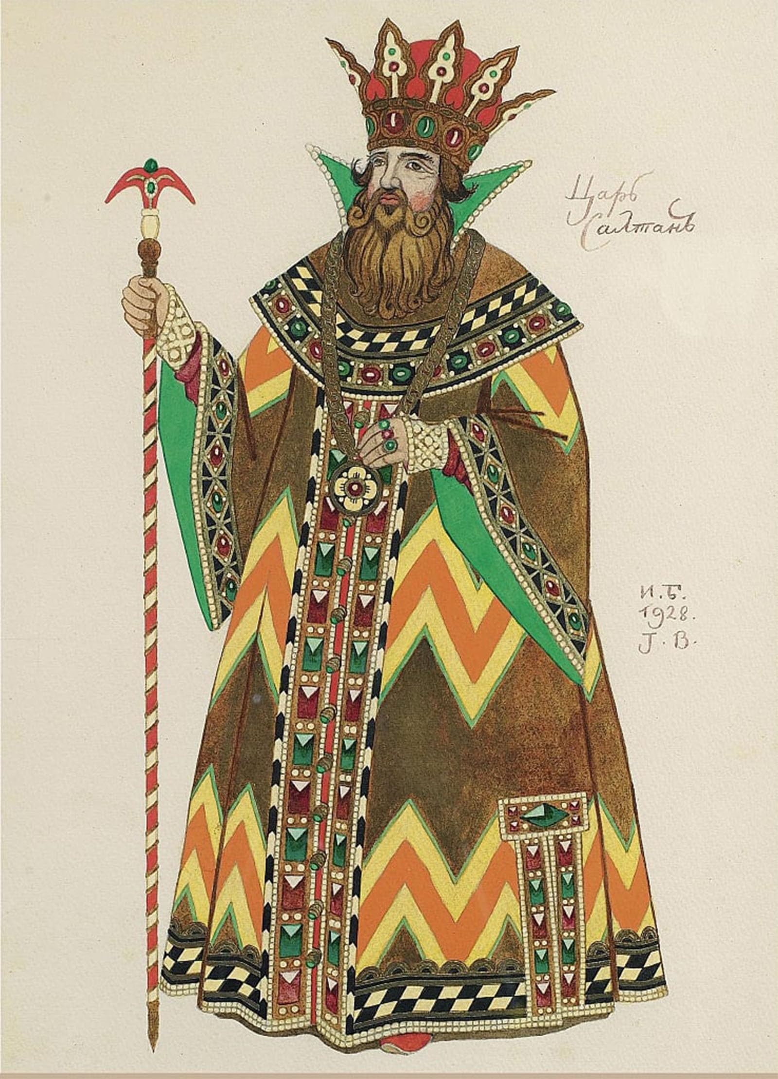 ARTXLXXBN Famous Painting Canvas Artwork Graffiti Print Tsar Saltan Costume Design for the Opera the Tale of Tsar Saltan by Ivan Yakovlevich Bilibin Portrait Canvas Image for Home Decor 60x90cm