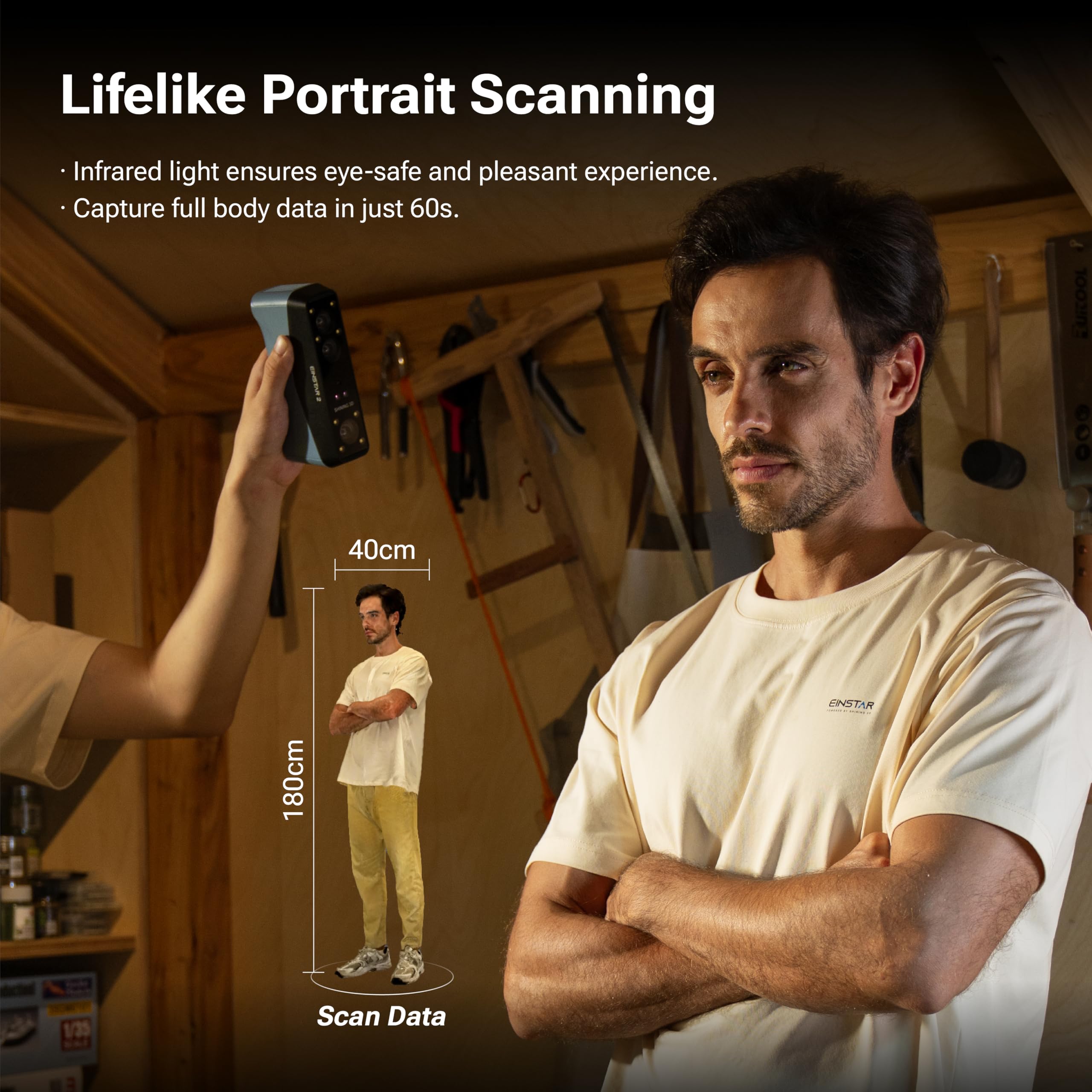 EINSTAR 2 scanner 3D per stampa 3D - scansione wireless con Wi-Fi 6, 17 linee laser blu parallele + infrarossi VCSEL, scansione ad alta velocità fino a 90 FPS, Full Color