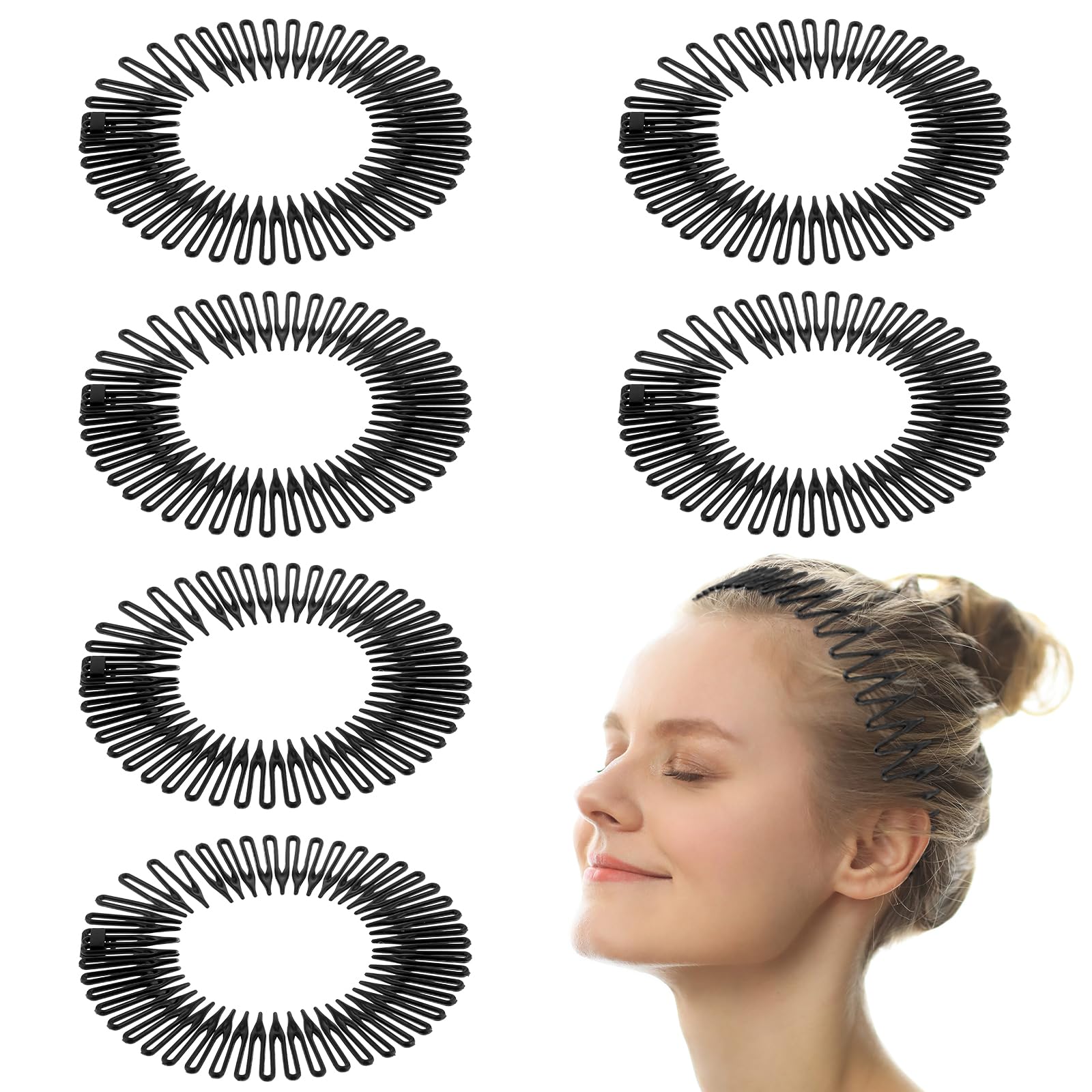 50 Pezzi Cerchietti per Capelli in Plastica Nera e Bianca da 15mm con Denti, Accessori per Capelli Fai-da-Te per Ragazze