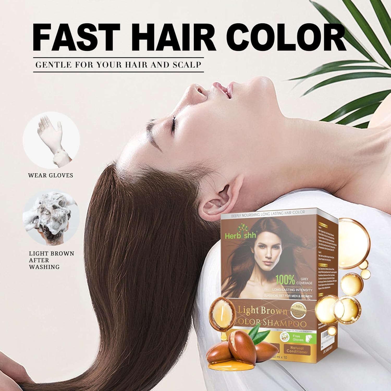 Herbishh Hair Color Shampoo for Gray Hair Light Brown + Argan Hair Mask-Deep Conditioning 150 gm