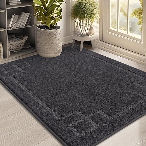 BEQHAUSE Tapete de Puerta 32" x 48", Tapetes Antideslizantes para Interiores Alfombras de Entrada Lavables de Perfil Bajo Absorbentes y Resistente a