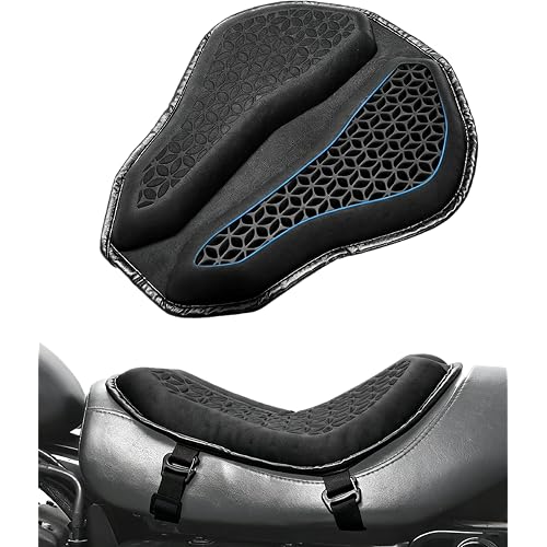 Benlari Motorcycle Seat Cushion, Universal Motorcycle Gel Seat Pad Large 3D-Honeycomb Structure Shake Rider Cushion TPE Shock Absorption and Breathable for Long Rides