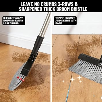 Broom and Dustpan Set for Home with Long Handle Dustpan Brush for Home Kitchen Room Office Lobby Floor Indoor Outdoor Essentials Upright Standing Broom with Dustpan Combo