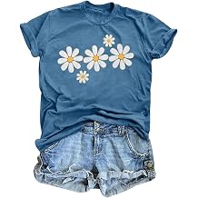 LUKYCILD Daisy Shirts for Women Graphic Tees for Women Short Sleeve Summer Shirt Tops Faith Shirts