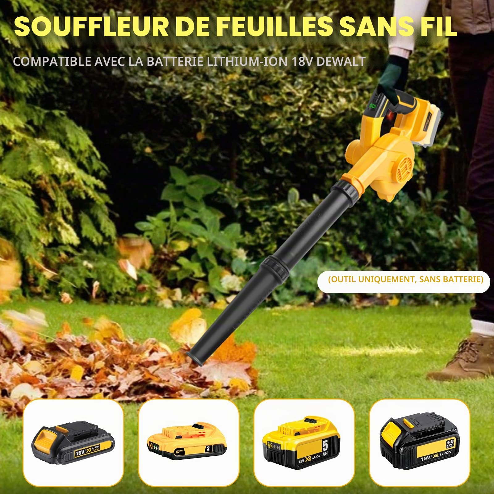 Powarobor Souffleur à Feuilles sans Fil Compatible avec DeWalt 18 V Les Batteries DCB180-201 (Outil Seulement, sans Batterie/Chargeur, 18,500 TR/Min, 3,5 m³/Min, Affichage LED,1,54 kg)