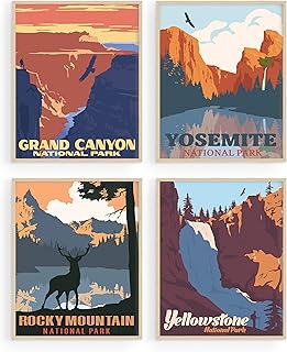 Vintage National Park Posters Set - By Haus and Hues | National Parks Art Prints Nature Wall Art and Mountain Print Set Abstract Prints of Mountain Wall Art | Mountain Decor (8