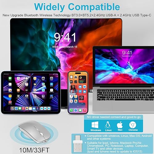 Miniatura 2 de Bluetooth Wireless Mouse for MacBook Air Mac Pro Laptop Computer iPad Pad PC Optical Rechargeable Silent Mouse with Dual Mode Switch Mouse Bluetooth