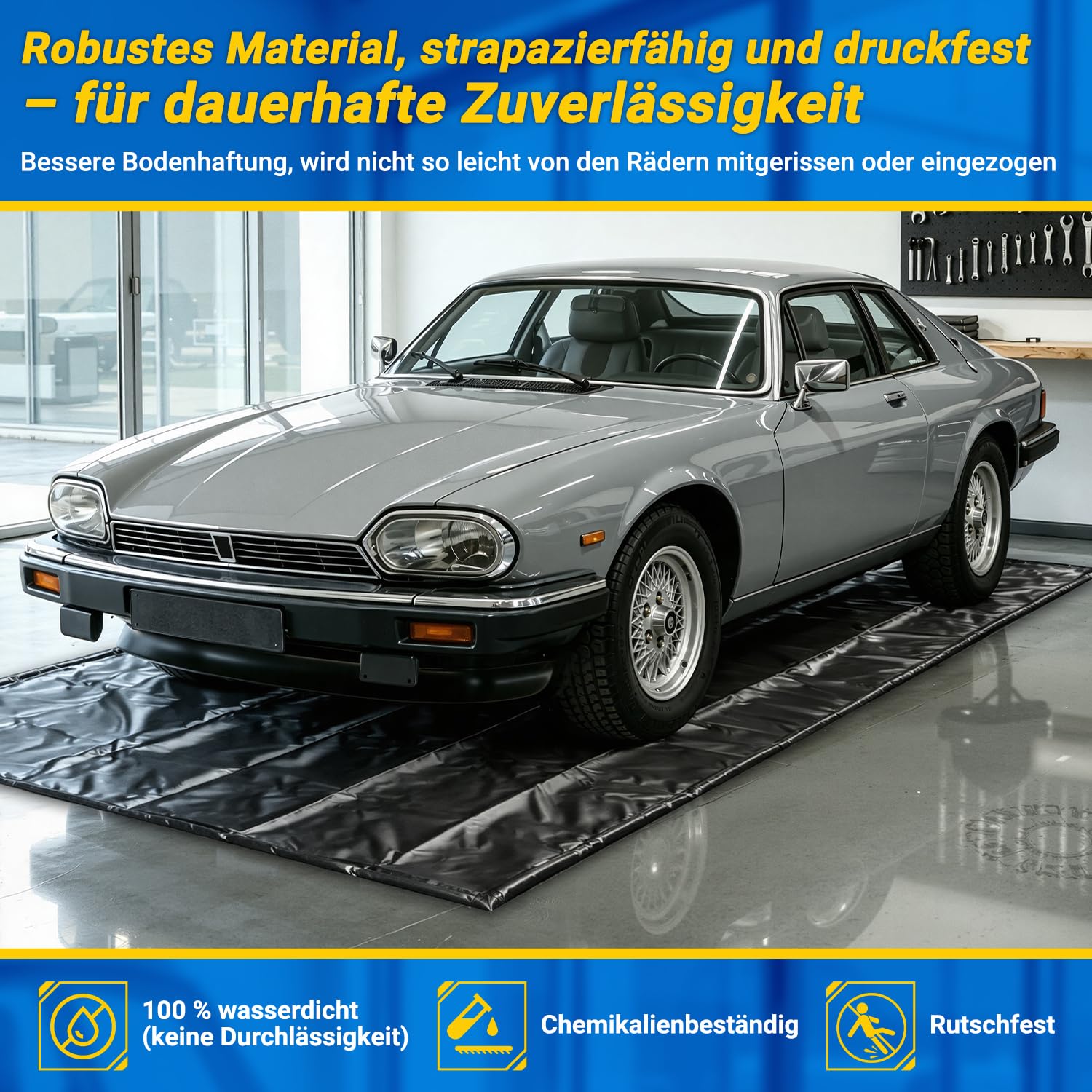 Tapis de sol de garage 240 x 500 cm, tapis d'isolation en PVC avec bord de 3 cm | Antidérapant, imperméable, indéchirable, pour garage, parking, atelier, tapis de lavage, avec curseur à eau et gants inclus