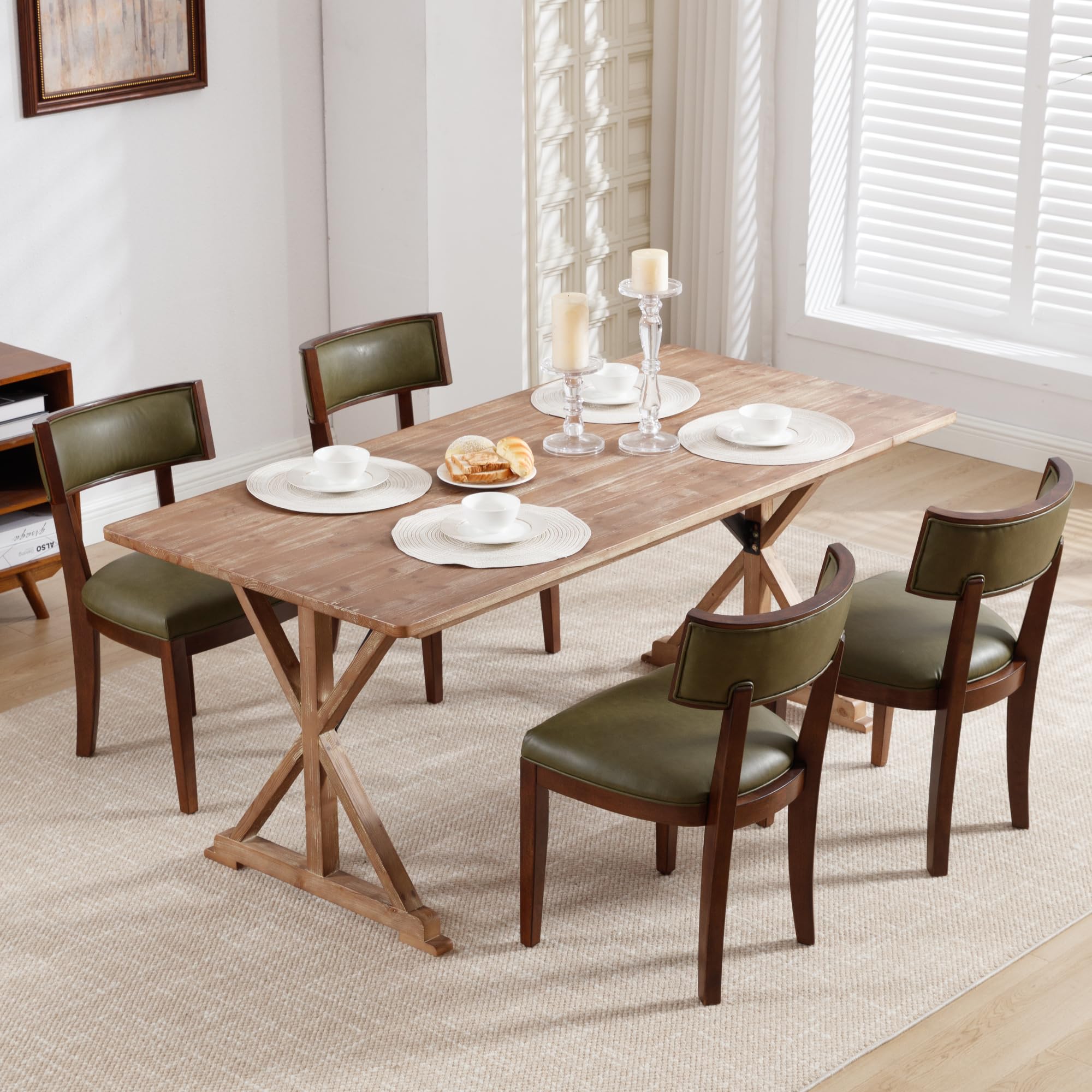 LZAREAL Mid Century Modern Dining Chairs Set of 4 Farmhouse Dining Room Chairs with Curved Backrest Dining Chair with Walnut-Colored Wood Legs for