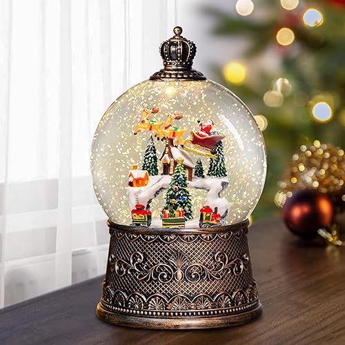 Miniatura 13 de Linterna de globos de nieve de Navidad con música, globos de nieve para árbol de Navidad con efectos de purpurina giratoria, alimentado por USB y