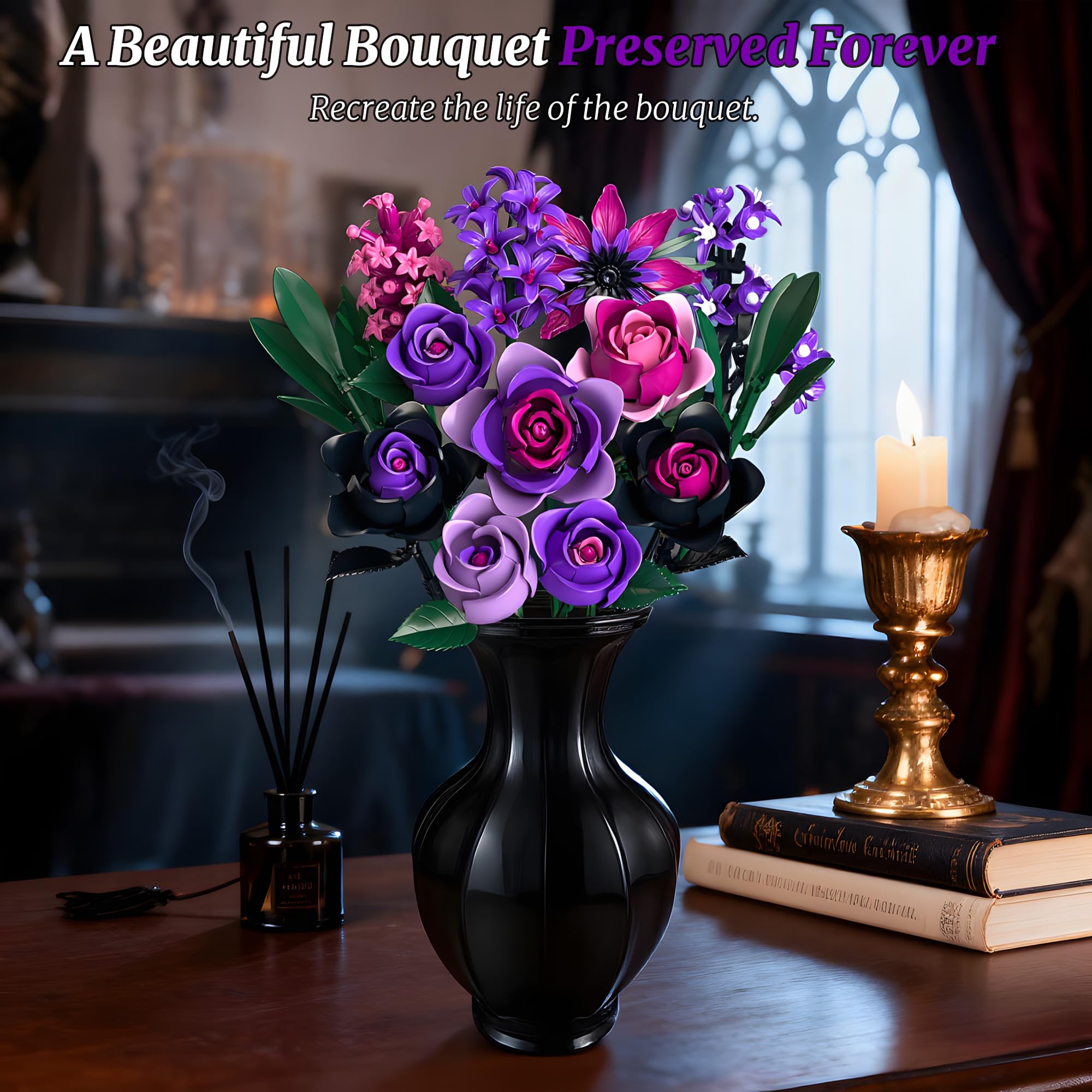 Amazon.com: Teefrye Purple Rose Bouquet Building Set: Compatible