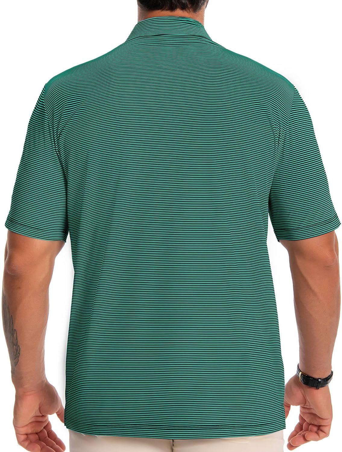 Men's Polo Shirts Short Sleeve Performance Dry Fit Moisture Wicking Pin Striped Golf Shirts for Men