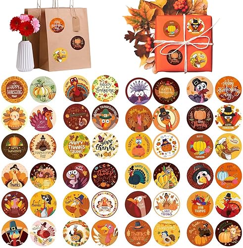 96 calcomanías de pavo de Acción de Gracias, etiquetas redondas para sellar sobres, etiquetas autoadhesivas de calabaza para el día de Acción de disponible en Yaxa Peru