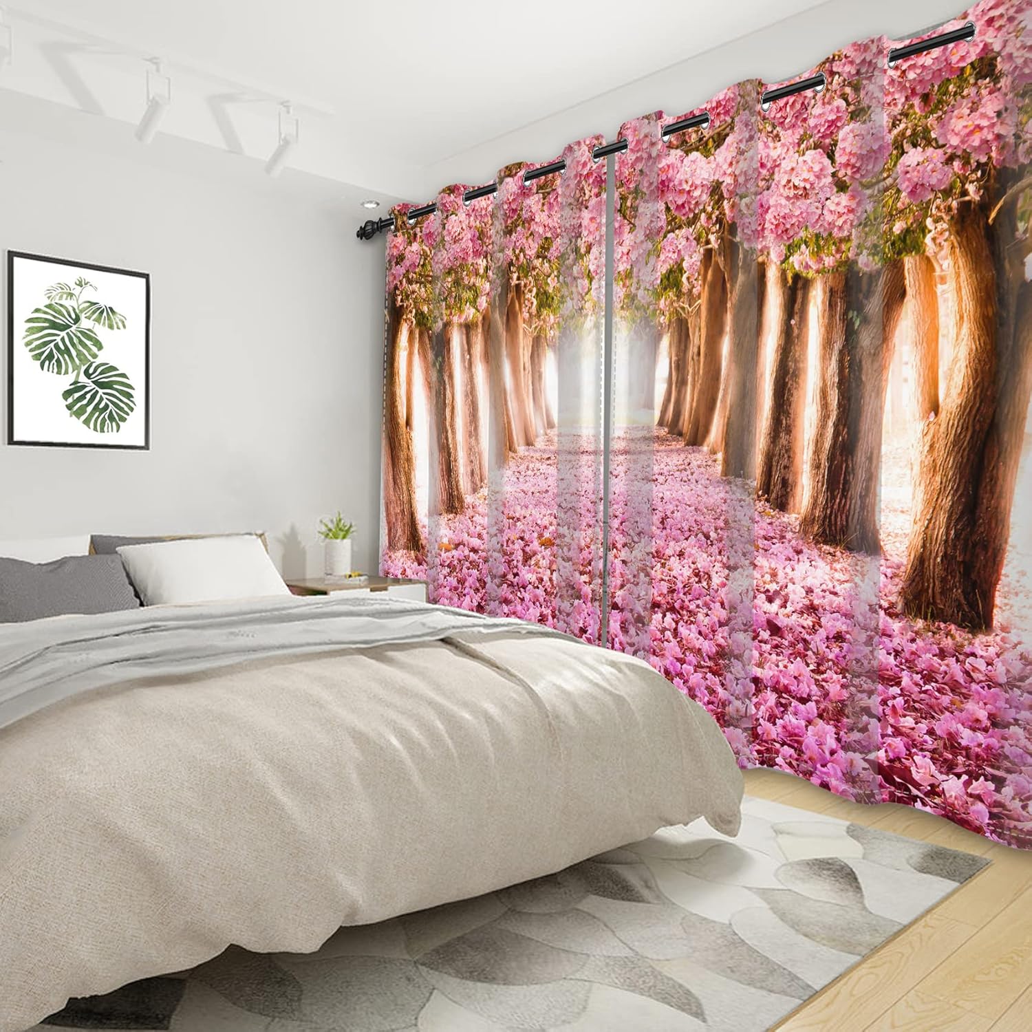Yeele 21x45inches Blossom Cherry Blackout Curtains Pink Flower Trees Falling Petal Tunnel Pink Road Pathway Window Drapes 2 Panels Thermal Insulated Window Curtains for Kids Girl Bedroom Living Room