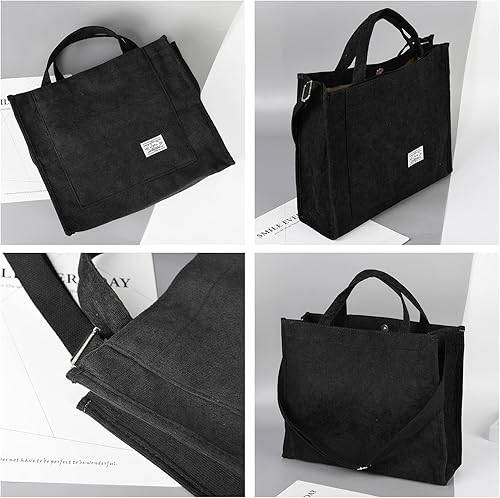 Miniatura 3 de Maki Izumi Bolsa de mano, bolsa de pana, bolso pequeño para mujer, bolso negro para mujer, bolsa de lona, bolsas de lona con asas.