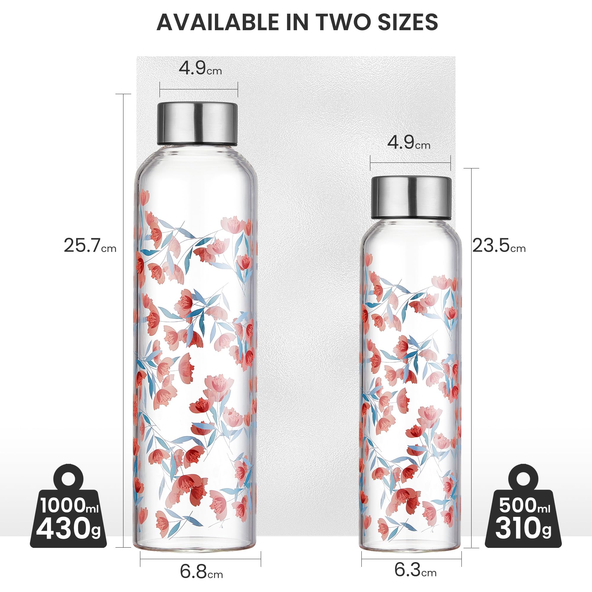 Autsel Glass Water Bottle 1000ml Artistic Glass Drinking Bottle with Lid Leak Proof Borosilicate Water Bottle with Protection Sleeve - Image 5