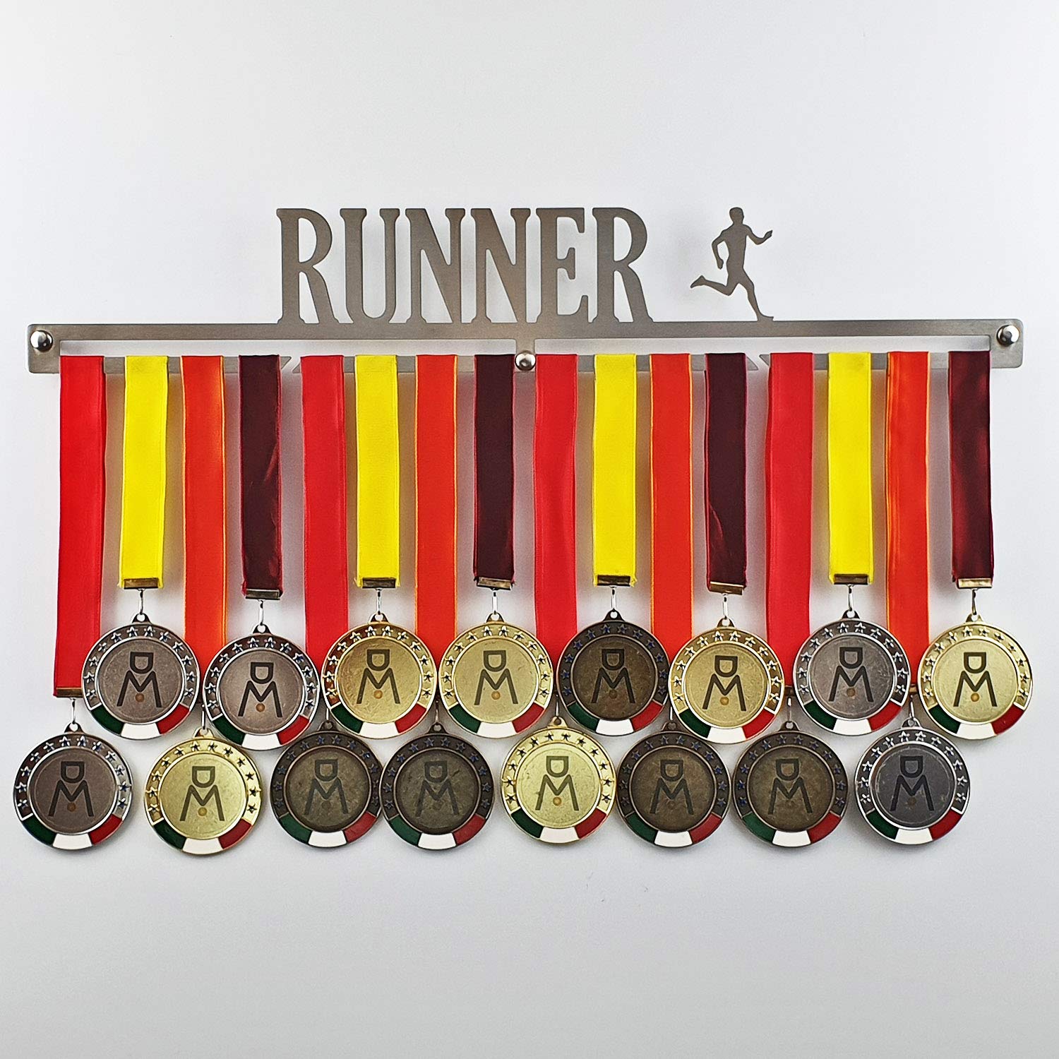MEDALdisplay Runner - Medagliere da Parete - Porta medaglie Running, Maratona, Corsa - Sport Medal Hanger - Display Rack - Acciaio Inox 100% Made in Italy by