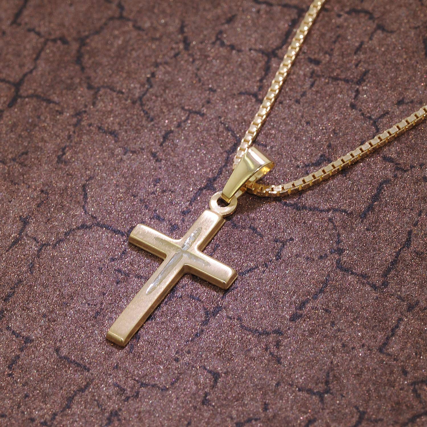 trendor Kreuz-Anhänger Gold 333 8 Kt. + Goldplattierte Silber-Halskette