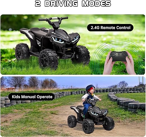 Miniatura 4 de Juguete ATV para niños de 12 V, 4 ruedas, funciona con batería, vehículo de juguete con música, bocina, velocidades altas y bajas, luces LED,