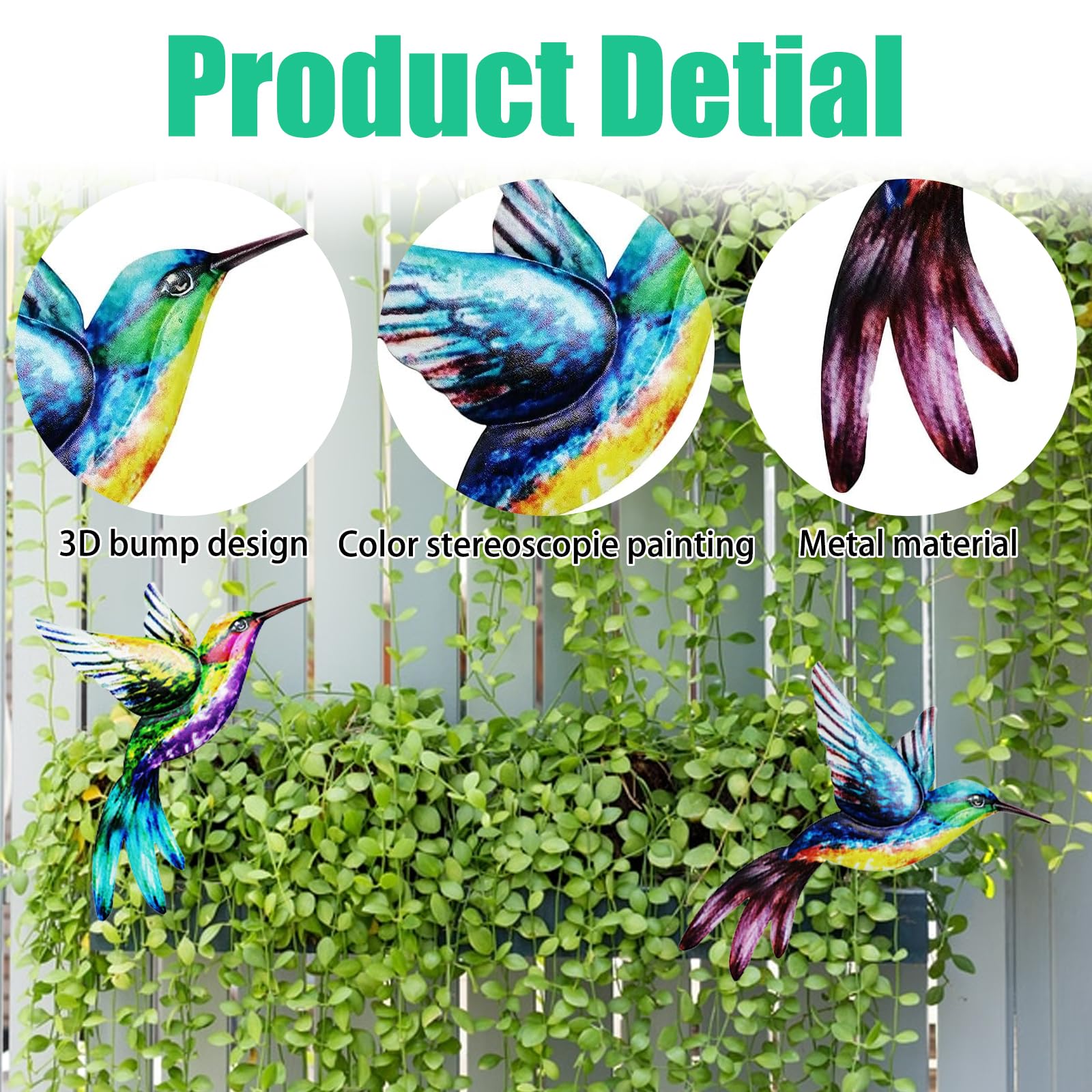 INIFLM Decorazione Parete Metallica Colibrì 30cm: Arte Con Fiori Per Esterno/Interno, Primaverile