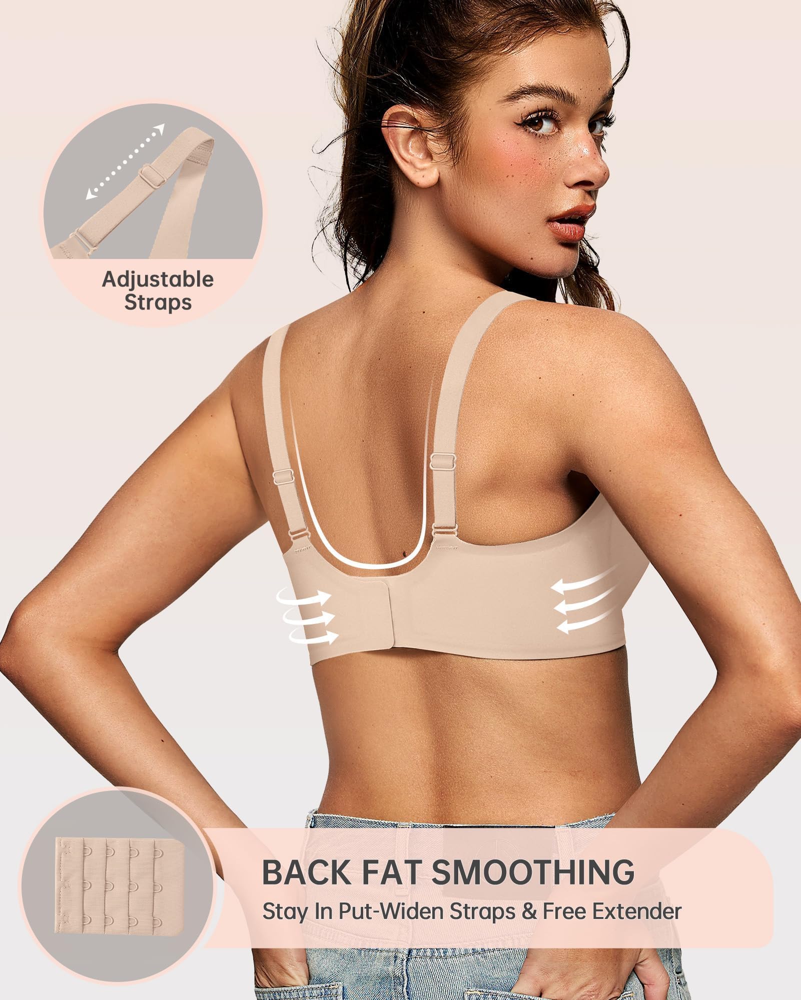 OEAK Womens Deep V Bras Wireless Comfortable Bra Supportive No Underwire Bras Tshirt Push Up Bralettes Plunge Seamless Bra - 3