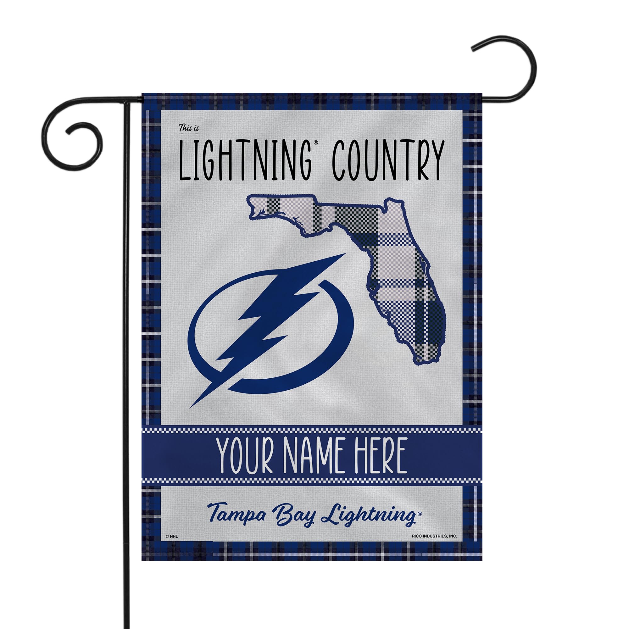 Rico Industries NHL Hockey Tampa Bay Lightning This is Lightning Country - Plaid Design Personalized Garden Flag