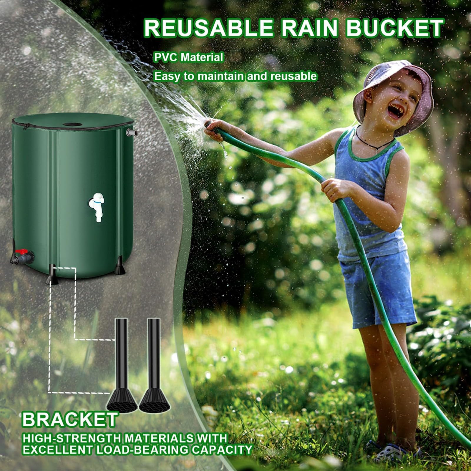 Barriles Plegables De 1000 L para Jardín, Sistema Portátil De Recolección De Agua De Lluvia con Grifo Y Tapa con Cremallera. Tanque De Almacenamiento De PVC para Riego De Jardín, Uso Exterior 1000L