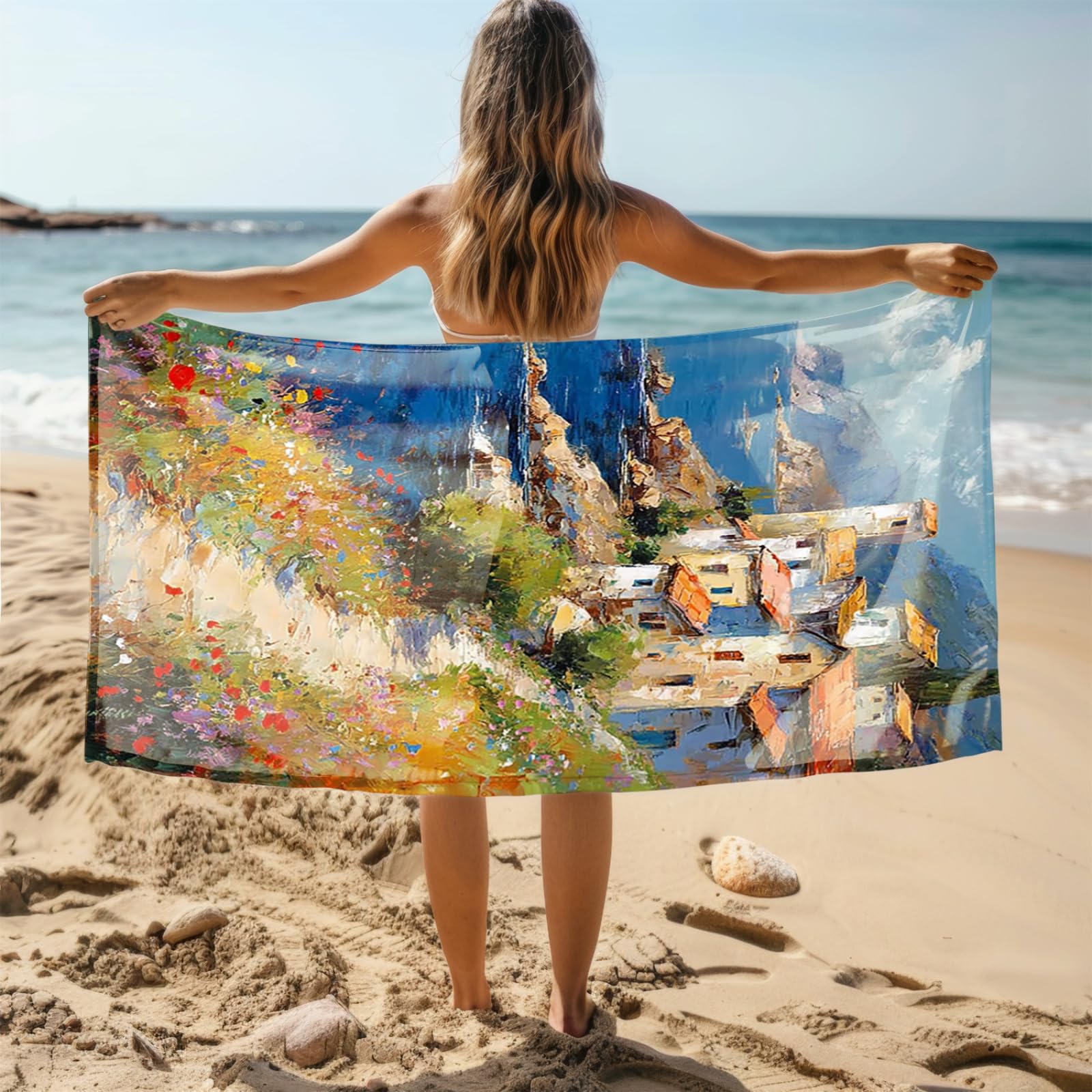 Tapis de Plage XXL Anti Sable Fleurs en Bord De Mer Serviette Piscine Adulte,Natte De Plage Pliable, Voyage Accessoires De Plage Camping,Serviette de Bain Personnalisée